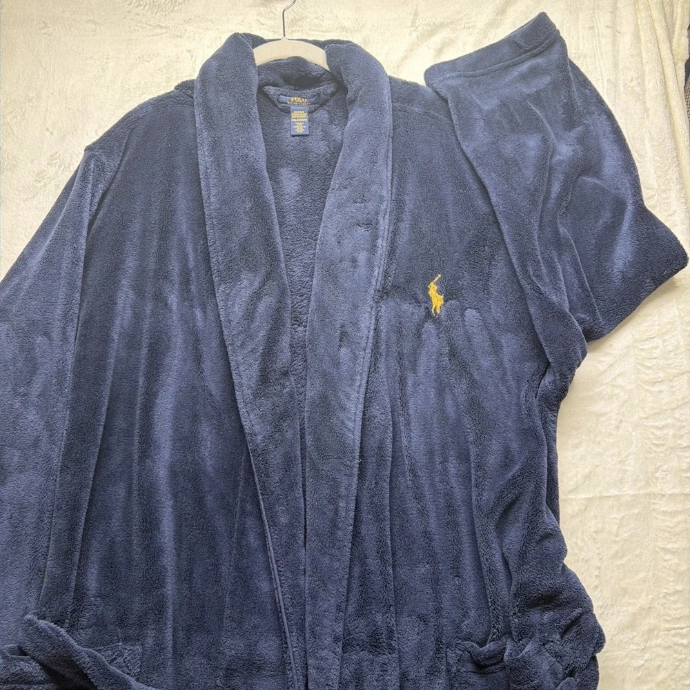 Polo Ralph Lauren Fleece Robe Navy Blue Plush Sleepwear‎ Mens Large